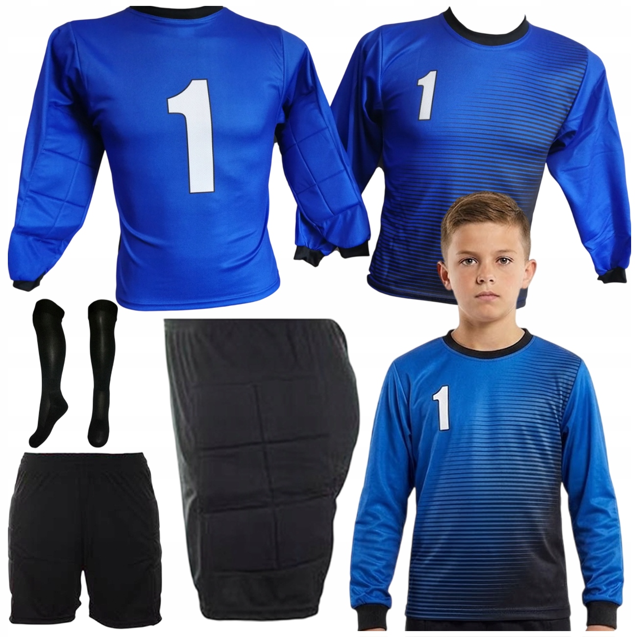 Strój Piłkarski Bramkarski Dla Dzieci Chłopca Koszulka Spodenki Getry 134