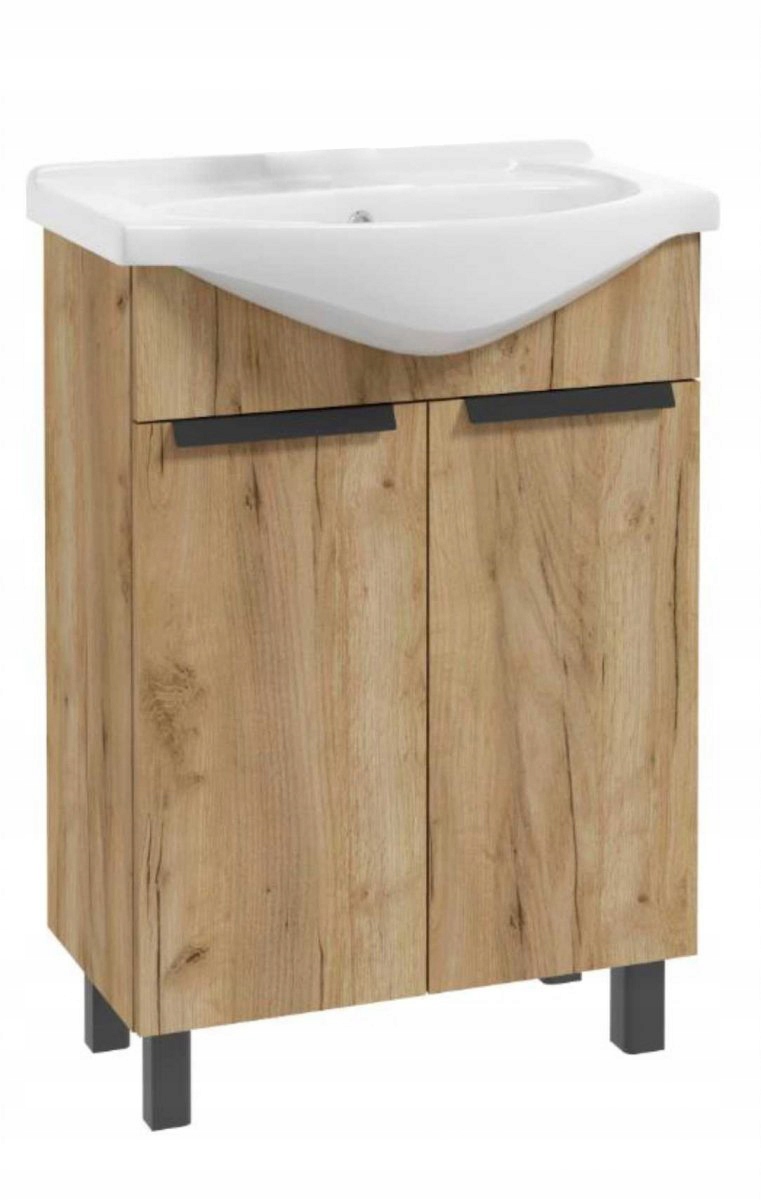 Szafka łazienkowa na nóżkach z umywalką 60 cm DĄB ZŁOTY