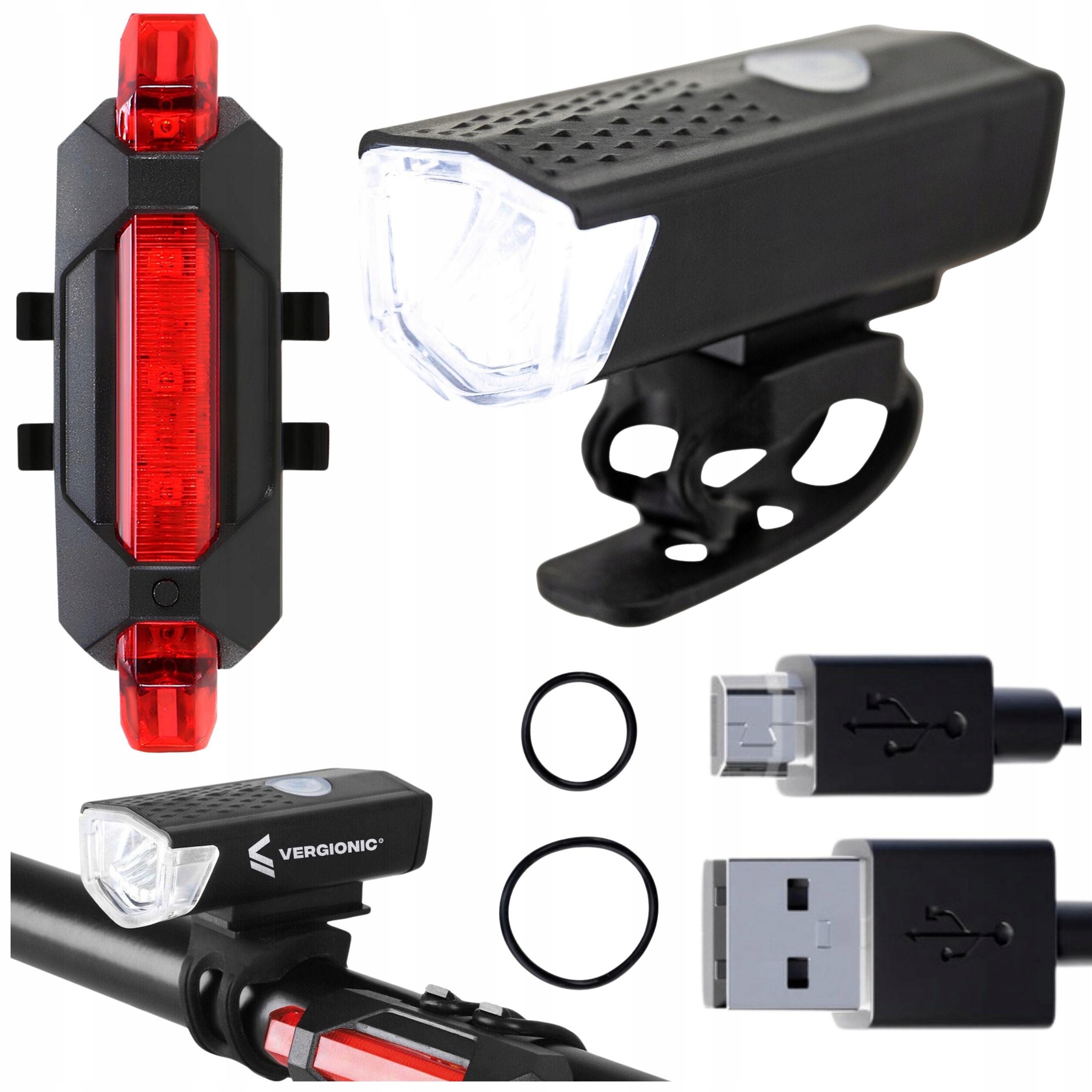 ZESTAW LAMPEK ROWEROWYCH LED PRZÓD I TYŁ DO ROWERU + USB LAMPKI ROWEROWE