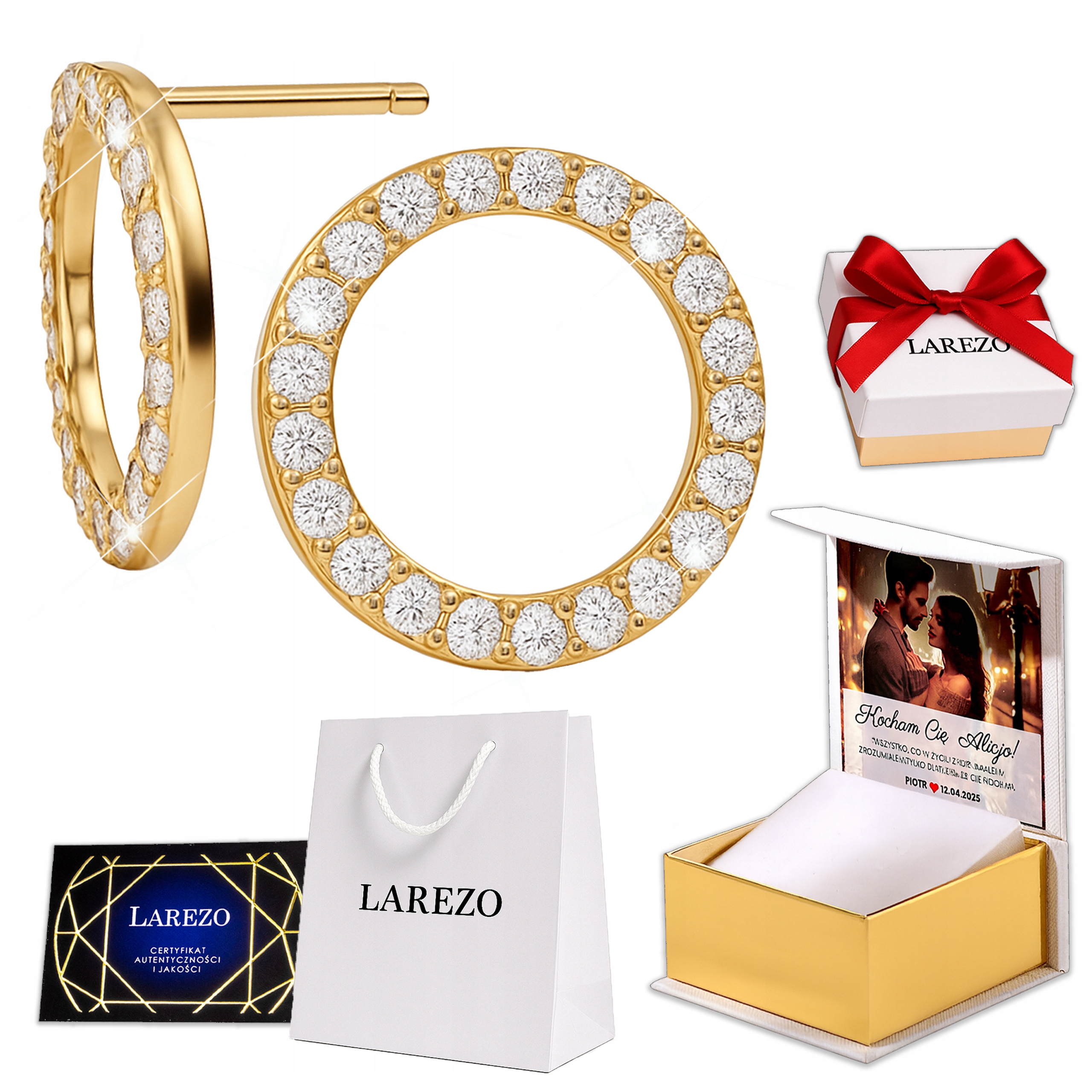 Zlaté Náušnice 925 Křišťálové Kolečka Dámské Kolečka 13 mm na tyči Potisk