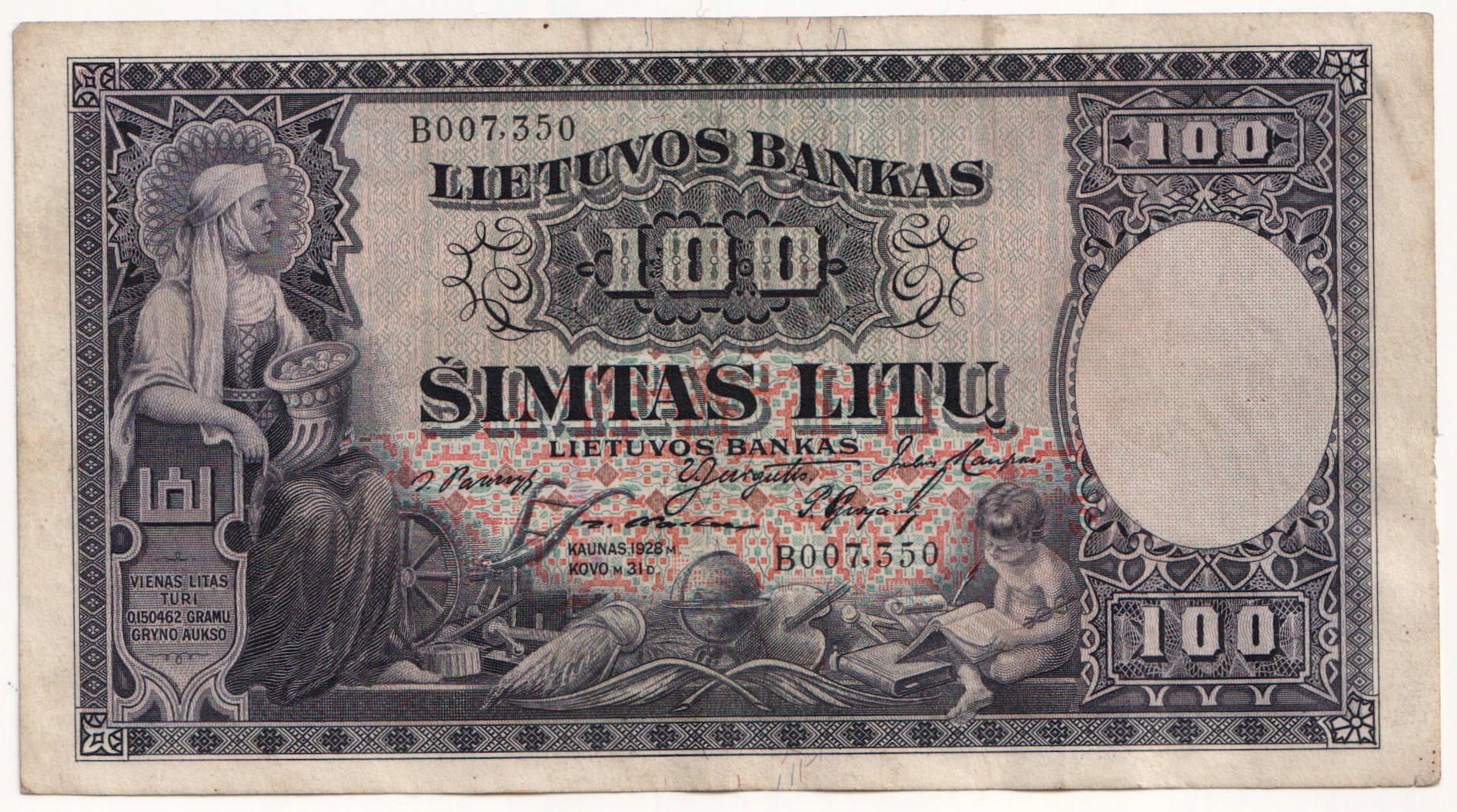 21.dbr.Litwa, 100 Litów 1928, P.25.a, St.2/3+