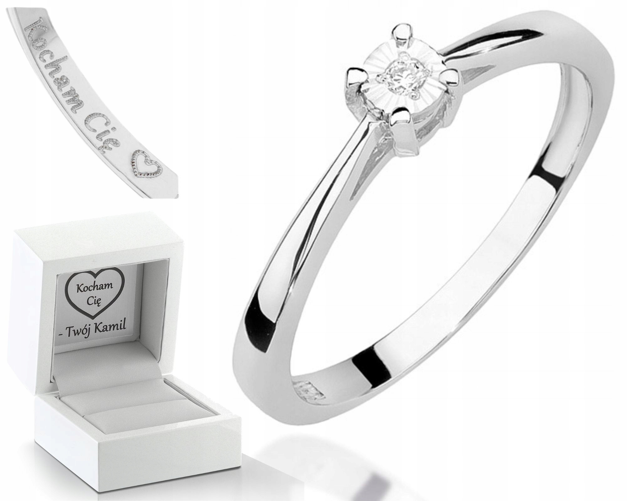 Prstýnek Z Bílého Zlata S Diamantem Gravírování 585