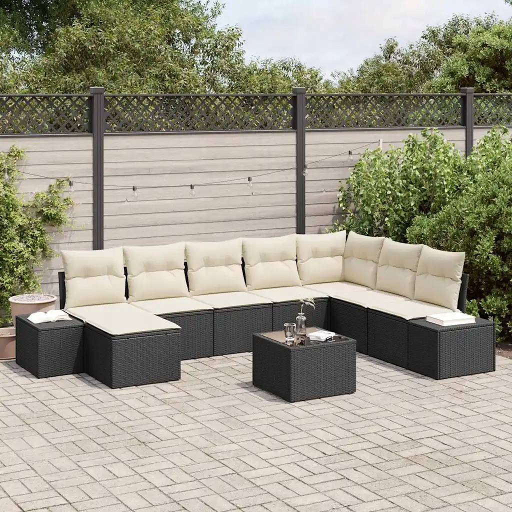 Sada zahradních pohovek 9 pcs Černá a krémová 319 x 209 x 85 cm Černá 33558