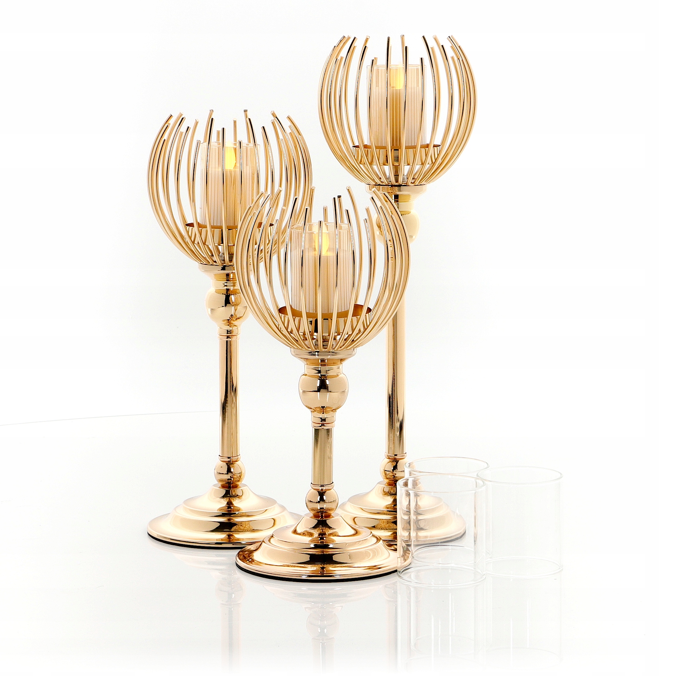

Świecznik Glamour Lampion Chrom Komplet złoty