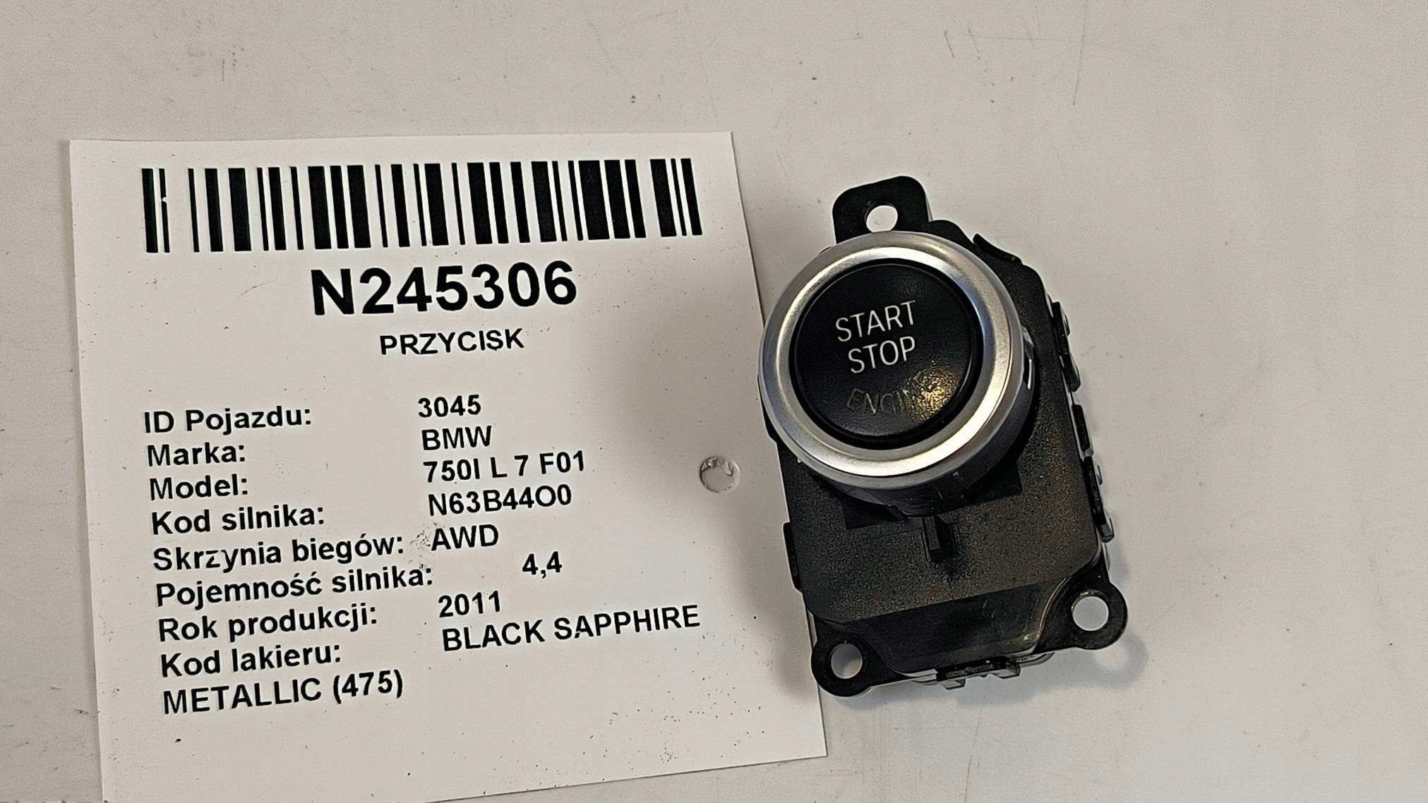 button 9263436 BMW 750I L 7 F01