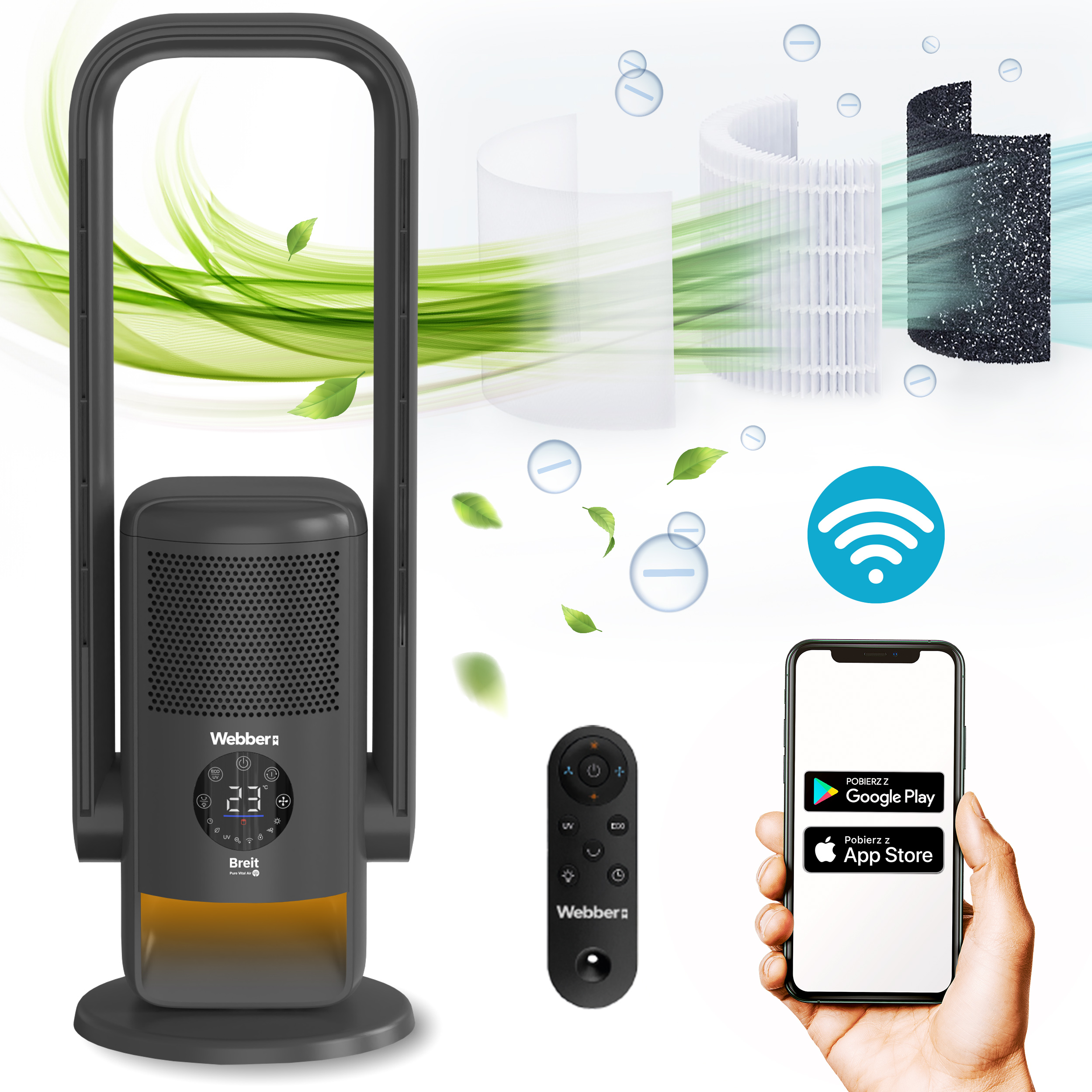 Oczyszczacz powietrza WiFi 20m² Wentylator termowentylator Webber APG7800