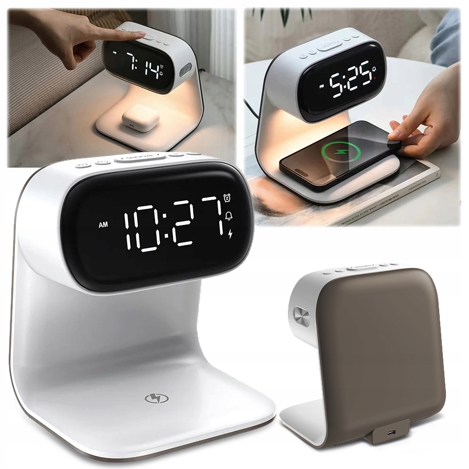 Noční lampa Led stolní na stůl indukční nabíječka Qi 15W budík