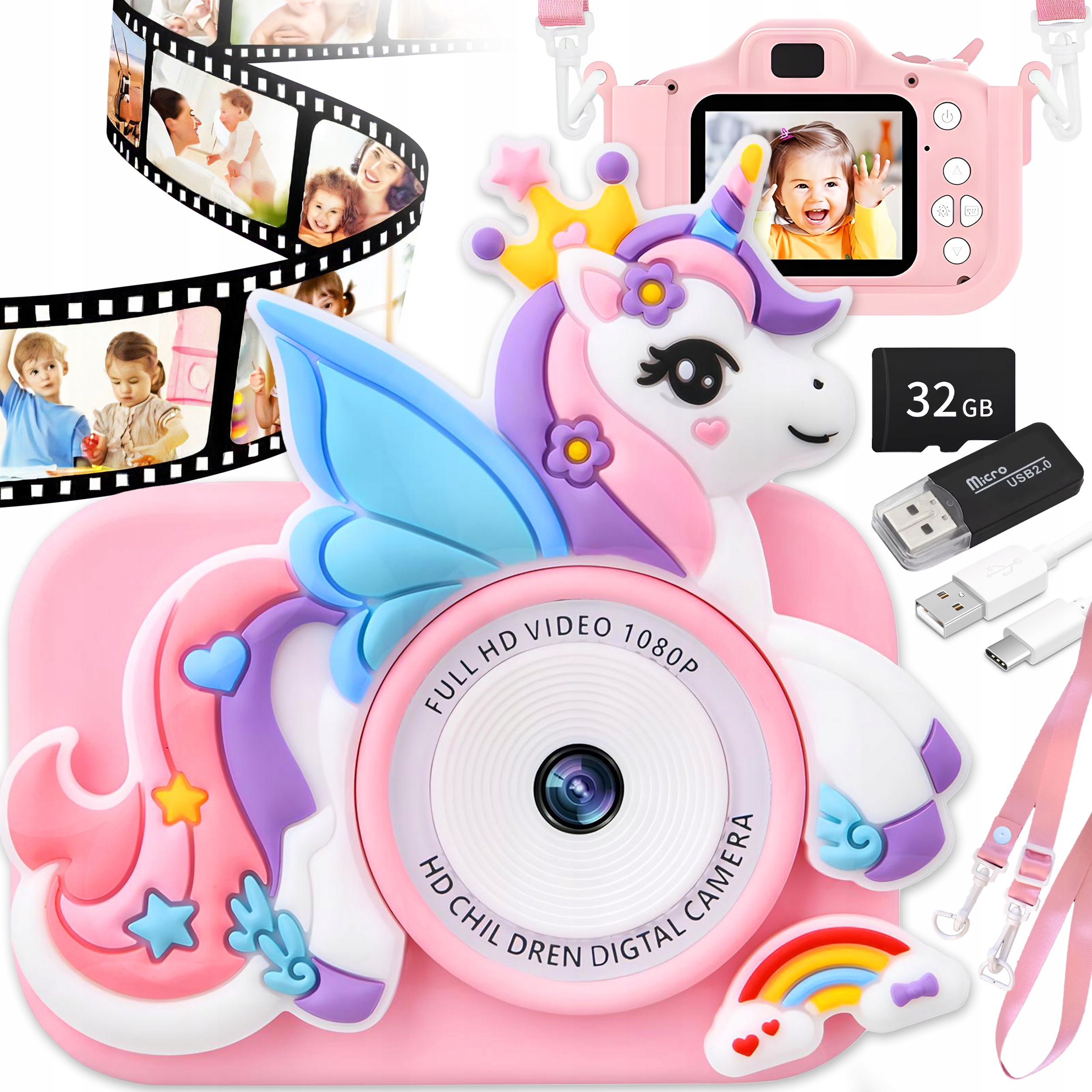 Aparat Cyfrowy Fotograficzny 48Mpx 2xKAMERA Przednia Zabawka Gry+karta 32GB