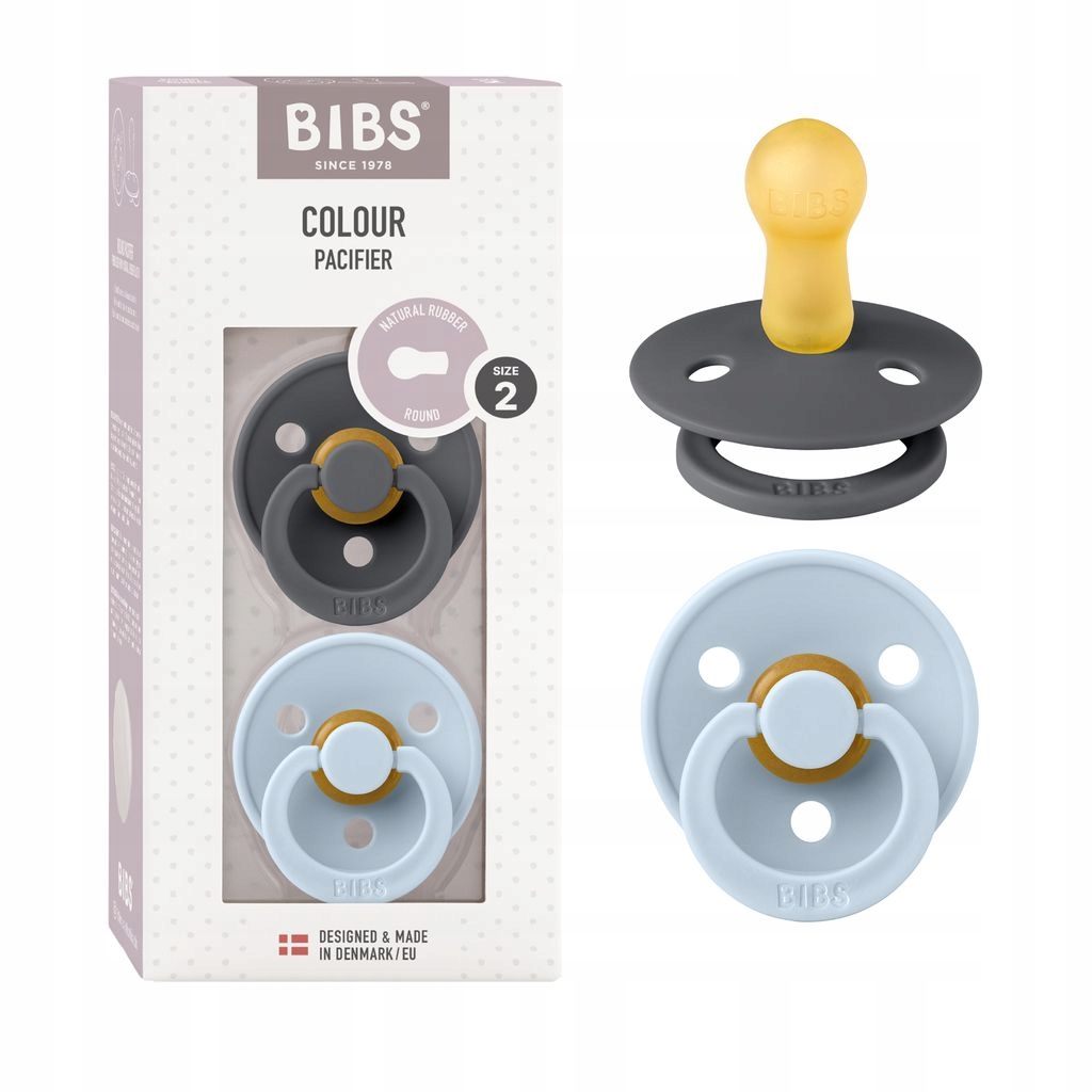 SMOCZEK BIBS USPOKAJAJĄCY okrągły COLOUR 2szt. KAUCZUK 6m+Iron/Baby Blue