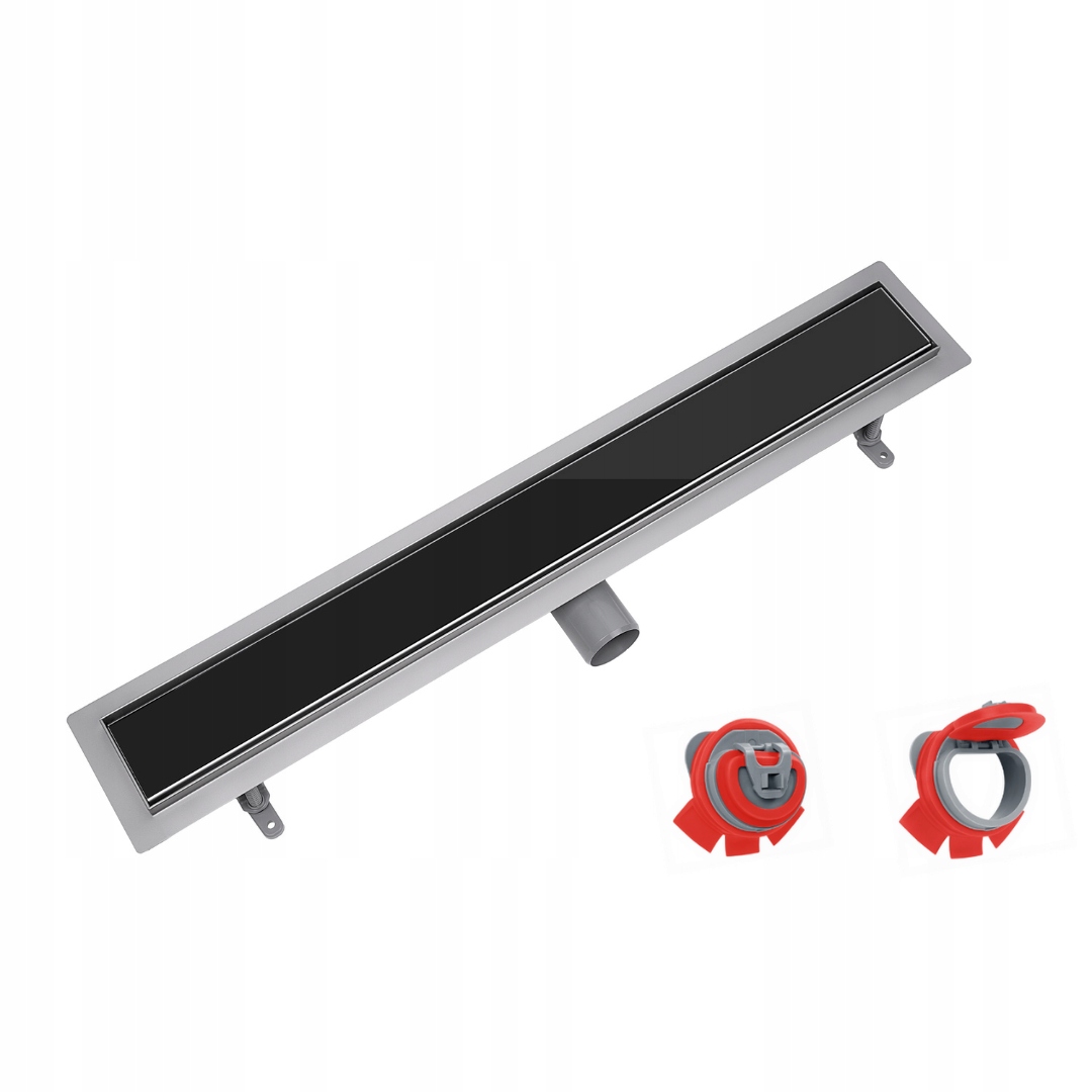 Sada lineární odtok rošt Sklo Černé 80 cm sifon fi 50 Suchý Sifon