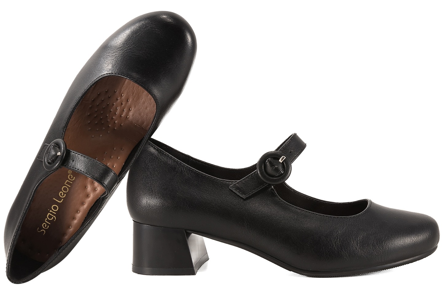 Sergio Leone Pb 416 Dámské Polobotky S Přezkou Na Podpatku 4 cm, černé