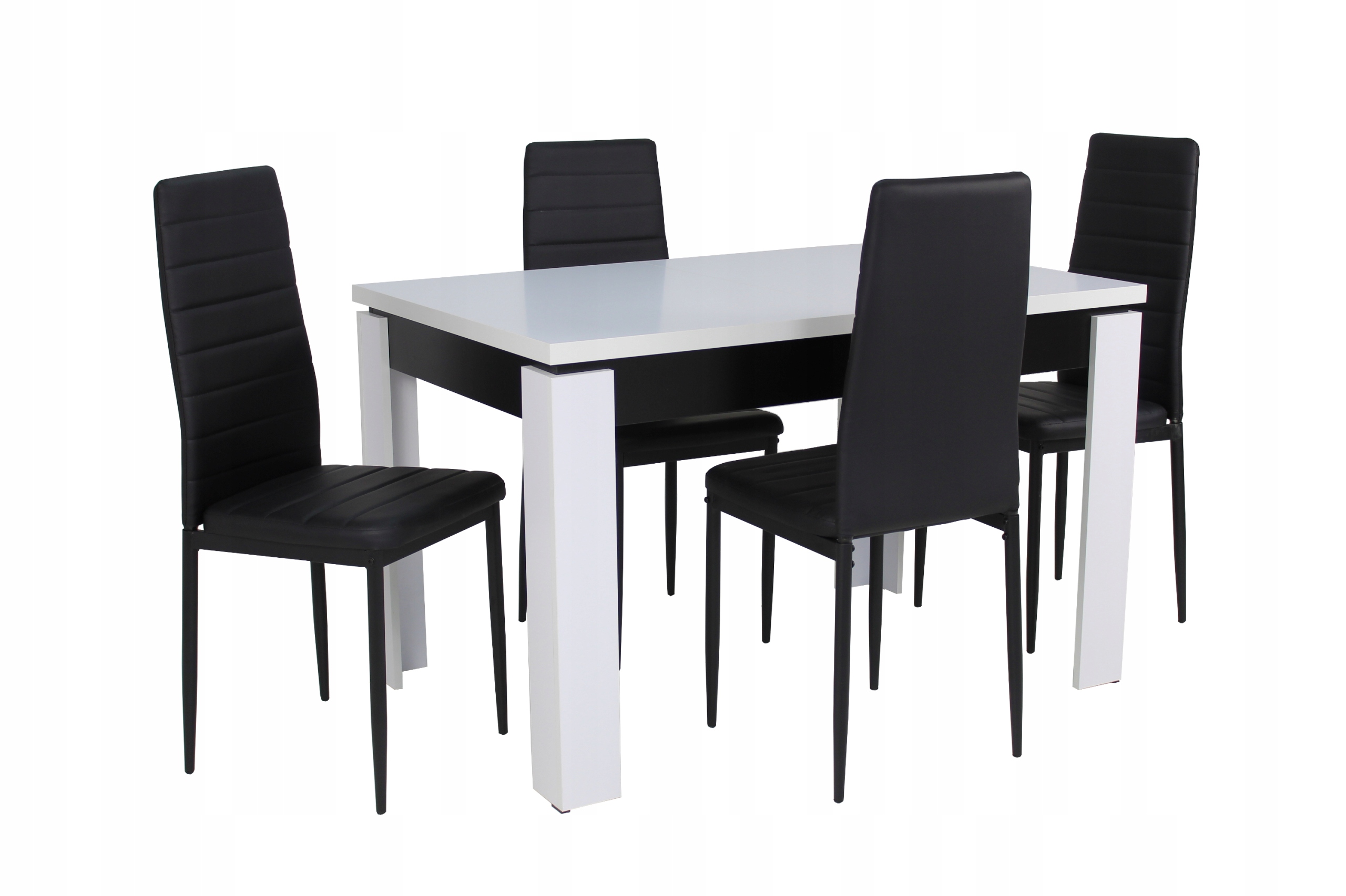 Biały stół 80x120/160 i 4 czarne krzesła Zestaw