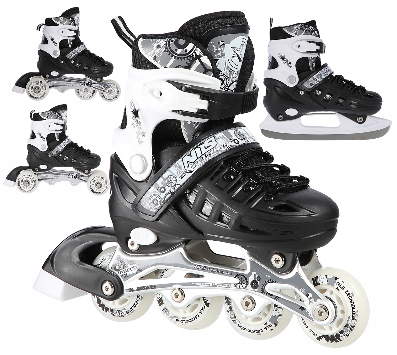 Łyżworolki Rolki Wrotki Z Regulacją Rekreacyjne Łyżwy Dla Dzieci 4w1 35-38