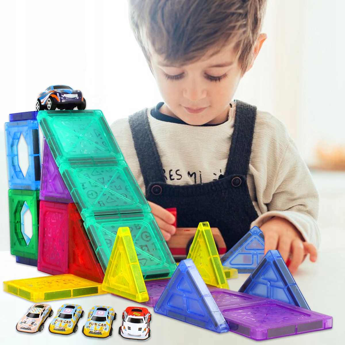 KONSTRUKCYJNE KLOCKI MAGNETYCZNE 3D TOR SAMOCHODOWY 20 autek ZESTAW 68el Marka Stator