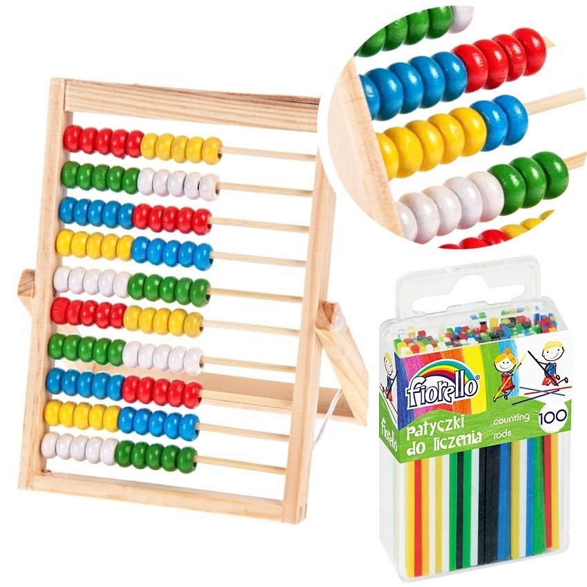 ZESTAW LICZYDŁO SZKOLNE DREWNIANE + PATYCZKI DO NAUKI LICZENIA LICZMANY