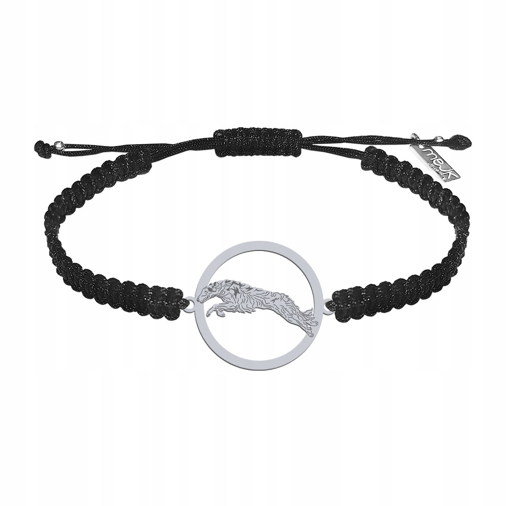 Stříbrný náramek Ruský chrt Borzoj 925 Dárek Makramé Gravírování