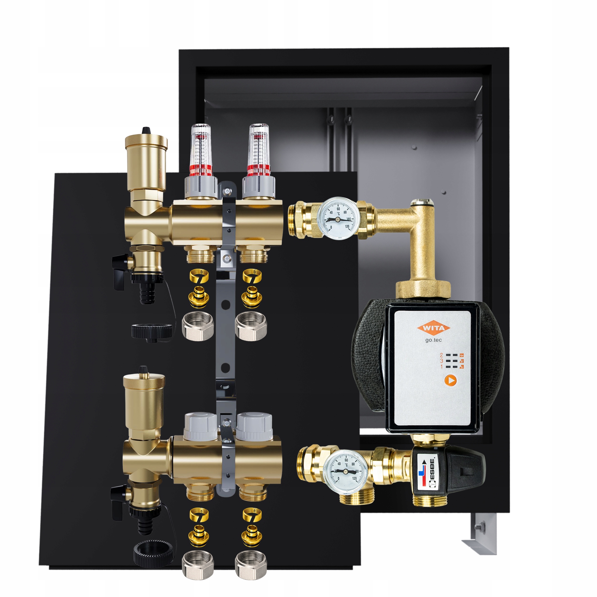 Rozdělovač pro podlahovku 2 okruhy s čerpadlem Wita podomítková skříňka Pex