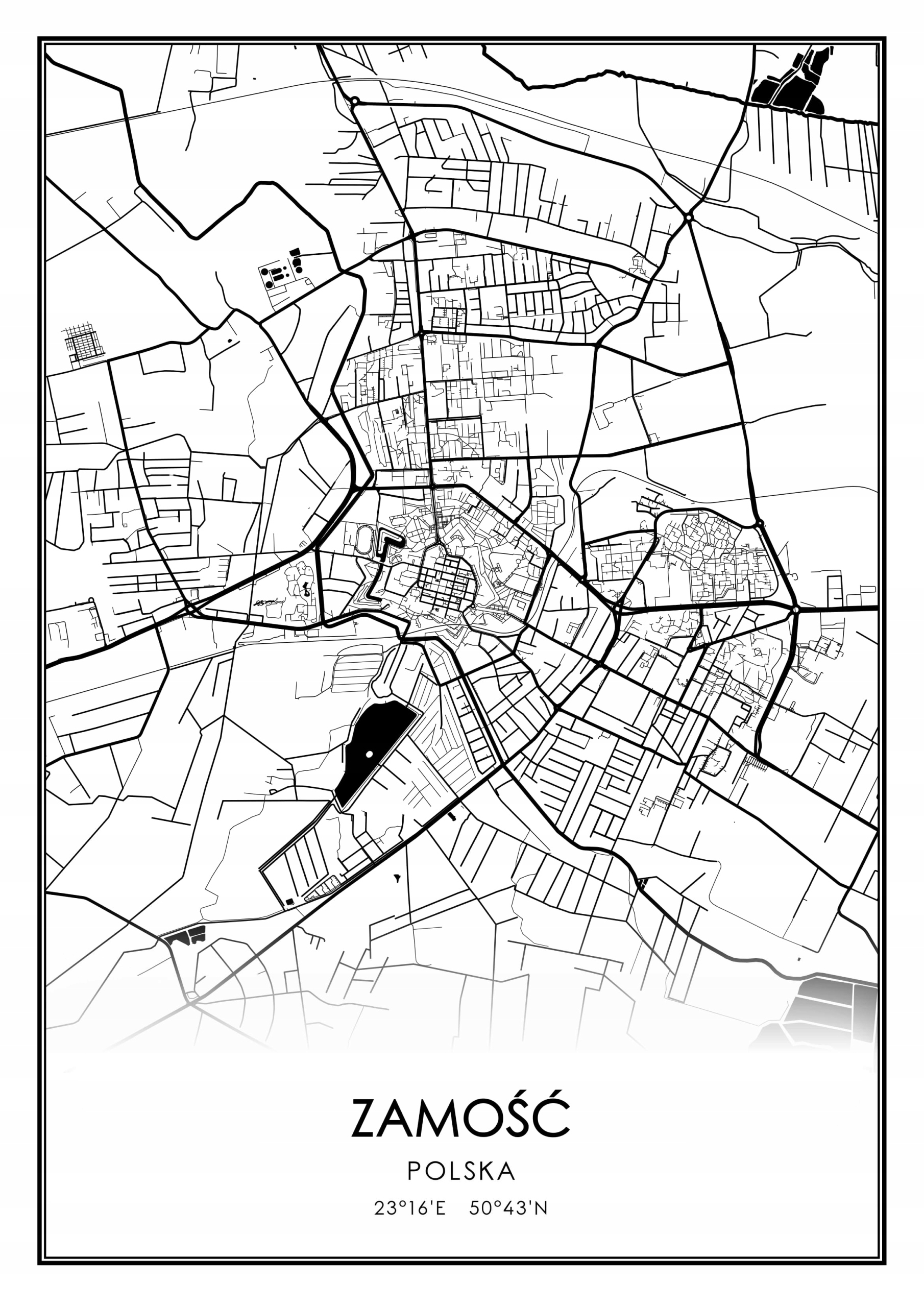

Mapa czarno biała plakat Zamość 30x40cm
