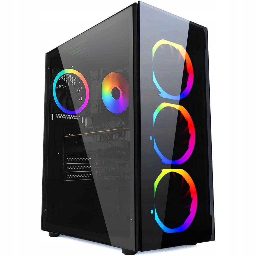 Gamingová čierna sklenená krytka Midi Tower 4 ventilátory Rgb Usb 3.0 Atx