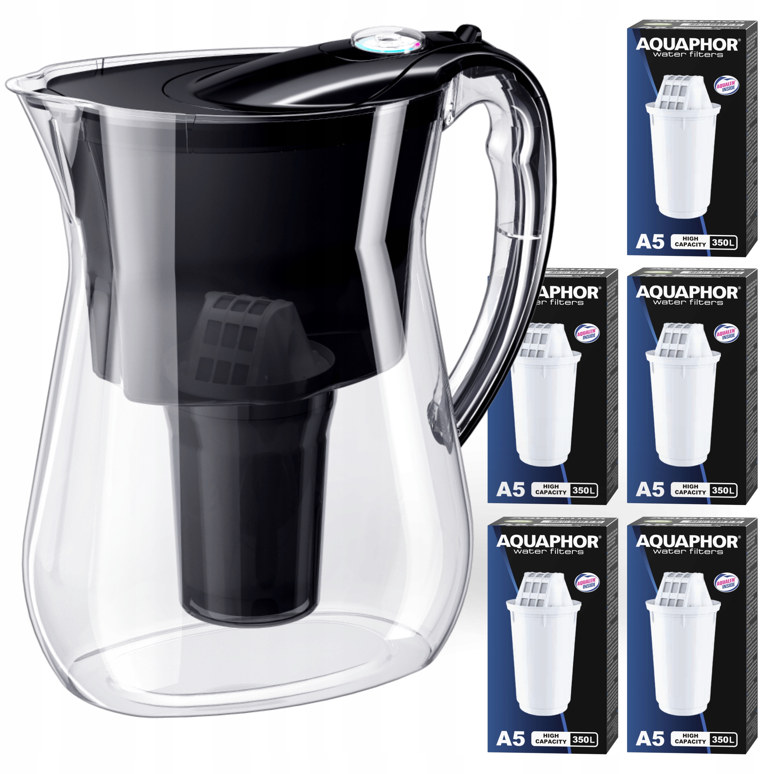 Filtrační konvice na vodu Aquaphor Lyon Černá 3.8L, 5 uhlíkových vložek A5