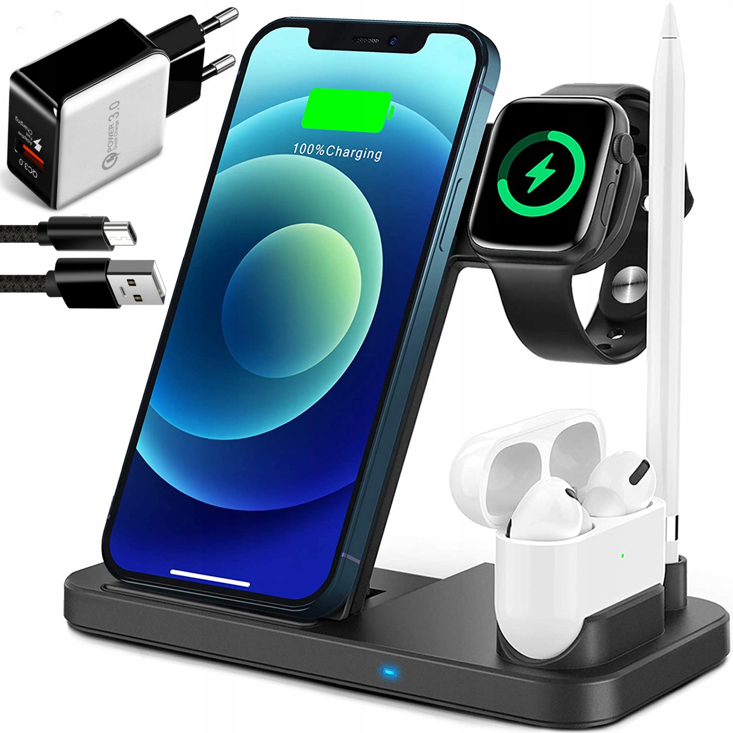 Ładowarka Indukcyjna 4W1 Do Magsafe Do Iphone 11 12 13 14 15 16 Apple Watch