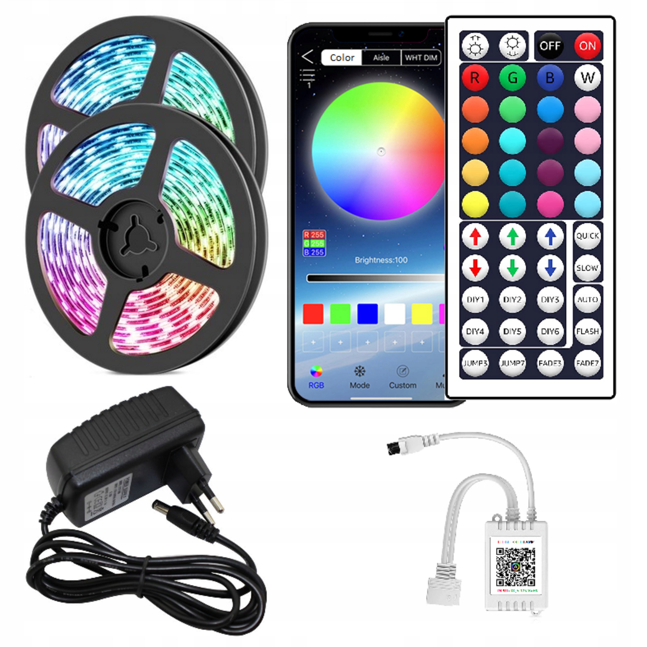 

Taśma Led 10m Rgb 5050 Aplikacja Bluetooth Zestaw