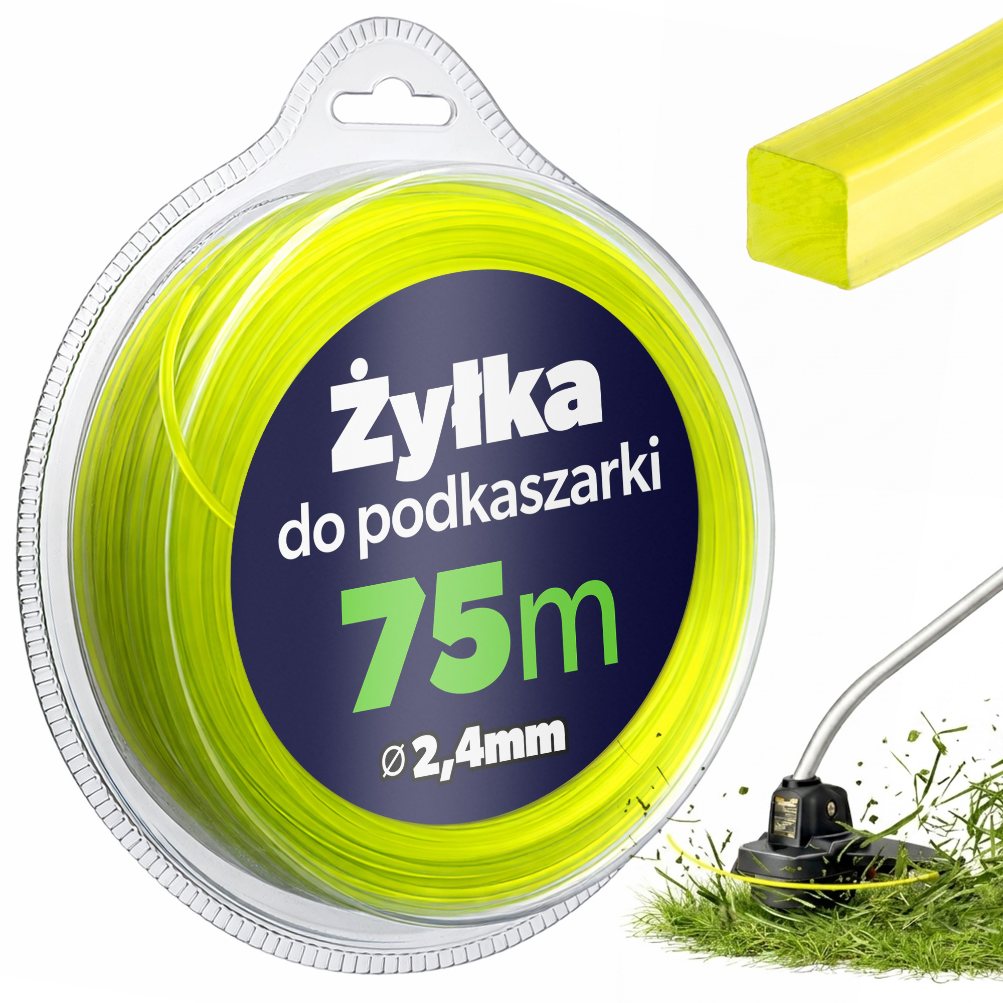 ŻYŁKA DO KOSY TNĄCA PODKASZARKI 2,4mm x 75m KOSIARKI SPALINOWEJ KWADRATOWA
