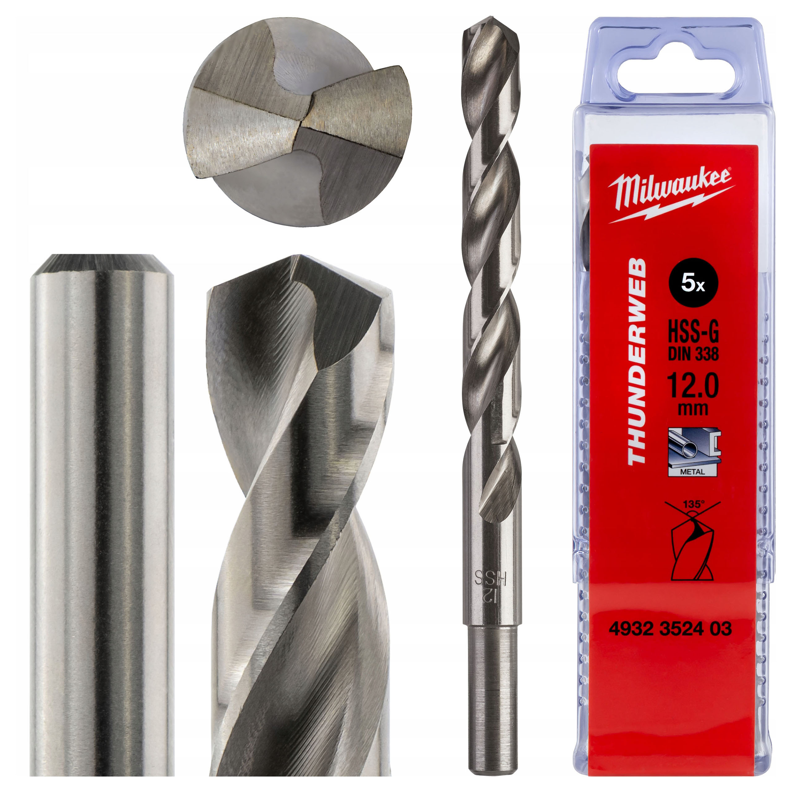 Vrtáky do kovu Milwaukee 12 mm 5 ks Hss-g Thunderweb