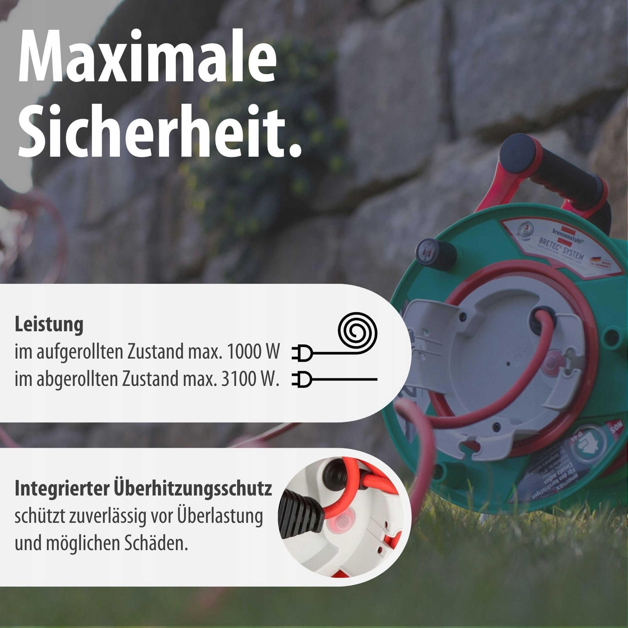 BRENNENSTUHL Kabeltrommel Ogrodowa 25m IP44 Do Kosiarki Na Zewnątrz — miniatura 5