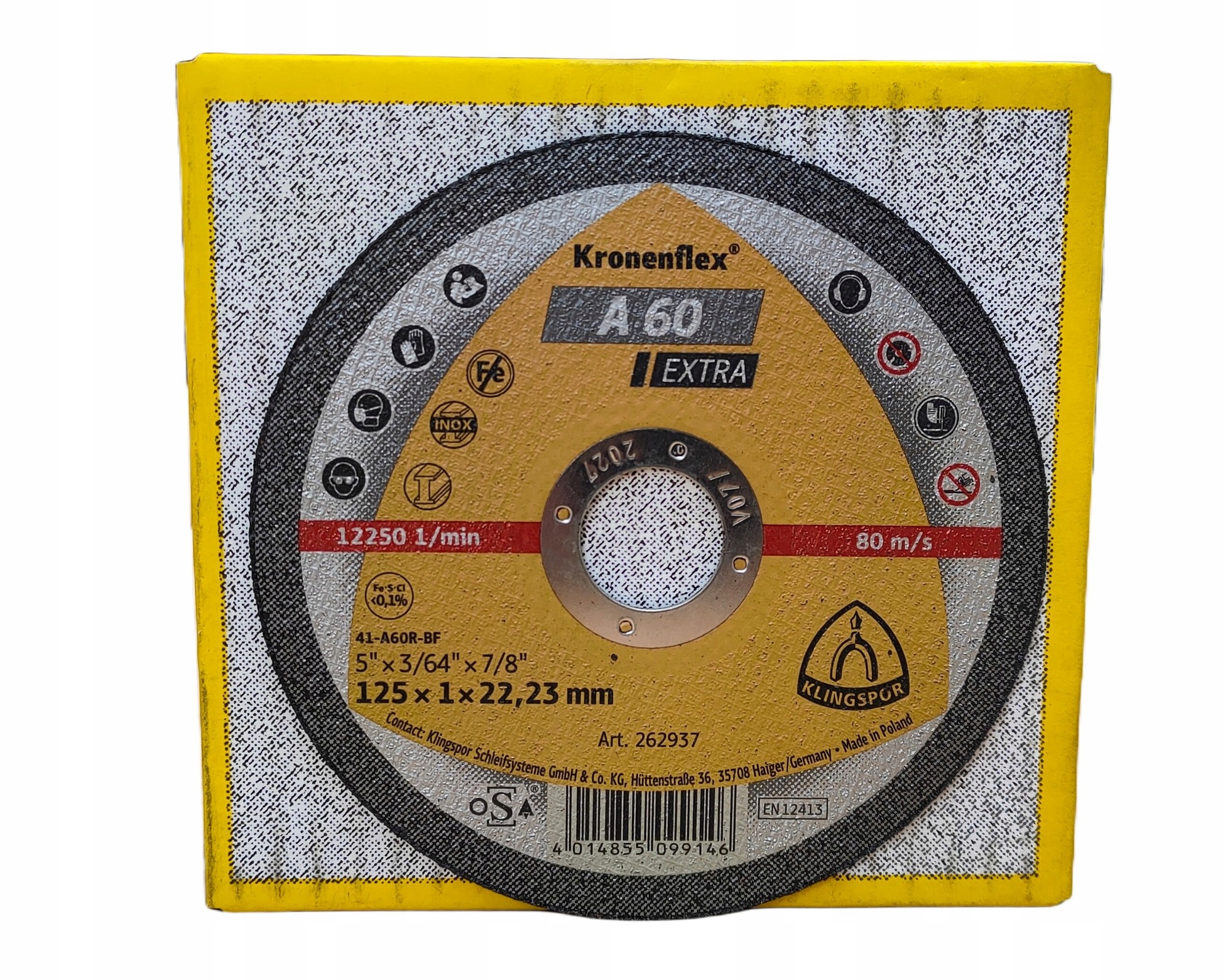 Tarcza do cięcia metalu 125x1,0 Kronenflex A 60 Extra Klingspor /262937/x25