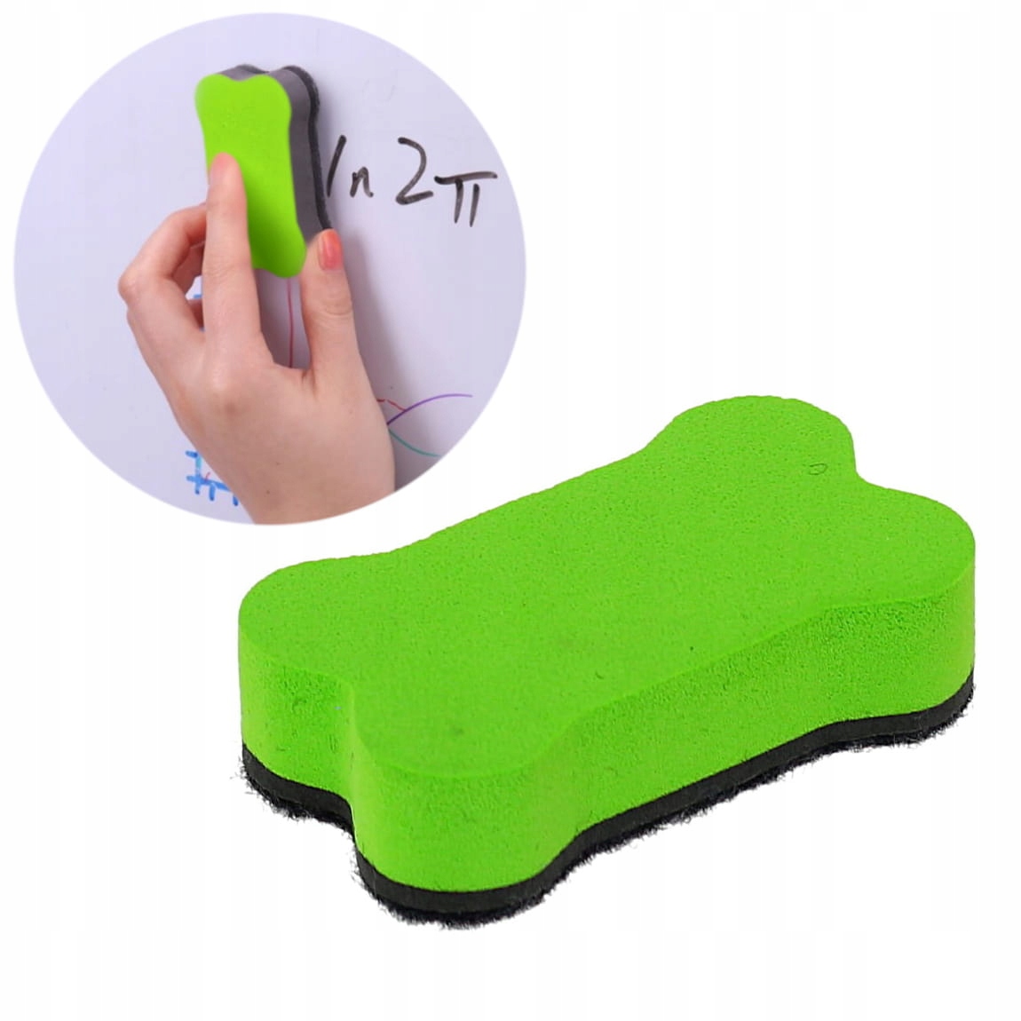 Mini gąbka z magnesem do tablic suchościeralnych, Zielona
