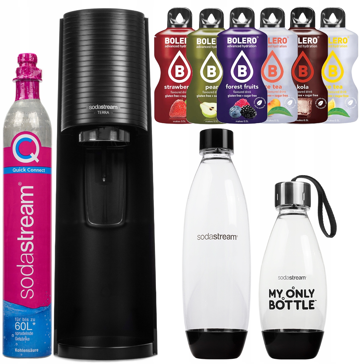 Výrobník Sody Sodastream Terra Černý 2 Lahve, Bombička CO2 6 Příchutí