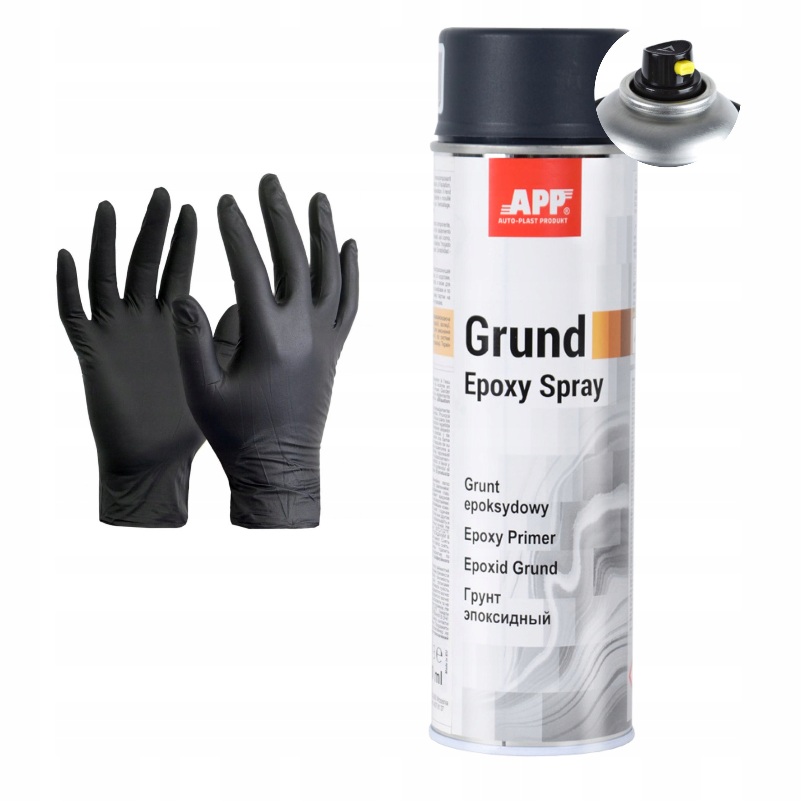 App Podkład Epoksydowy Ciemnoszary Spray 500ml Rękawice Nitrylowe