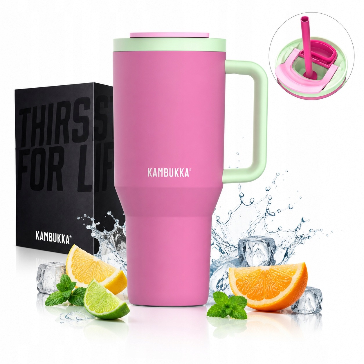 Termohrnek s brčkem termoska Kambukka Rio Tumbler 950 ml Bubblegum Mint