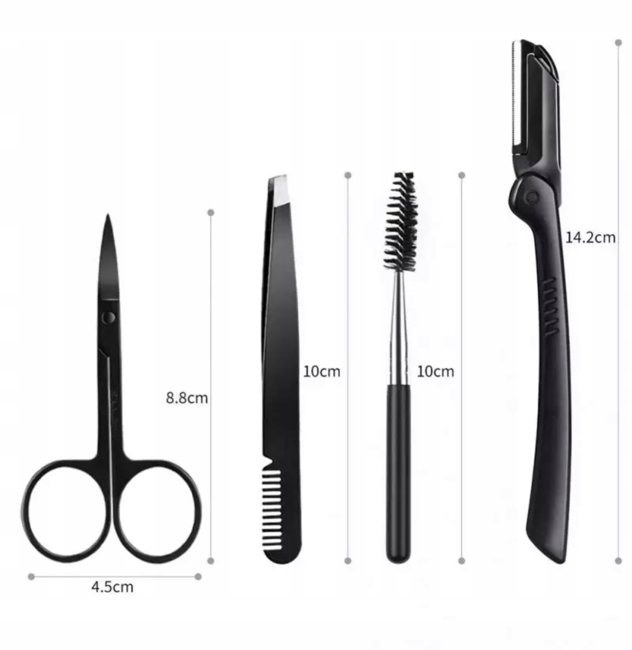 ZESTAW DO PIELĘGNACJI BRWI RZĘS NOŻYCZKI GRZEBIEŃ 11 EL MASZYNKA PĘSETY Kolor dominujący wielokolorowy