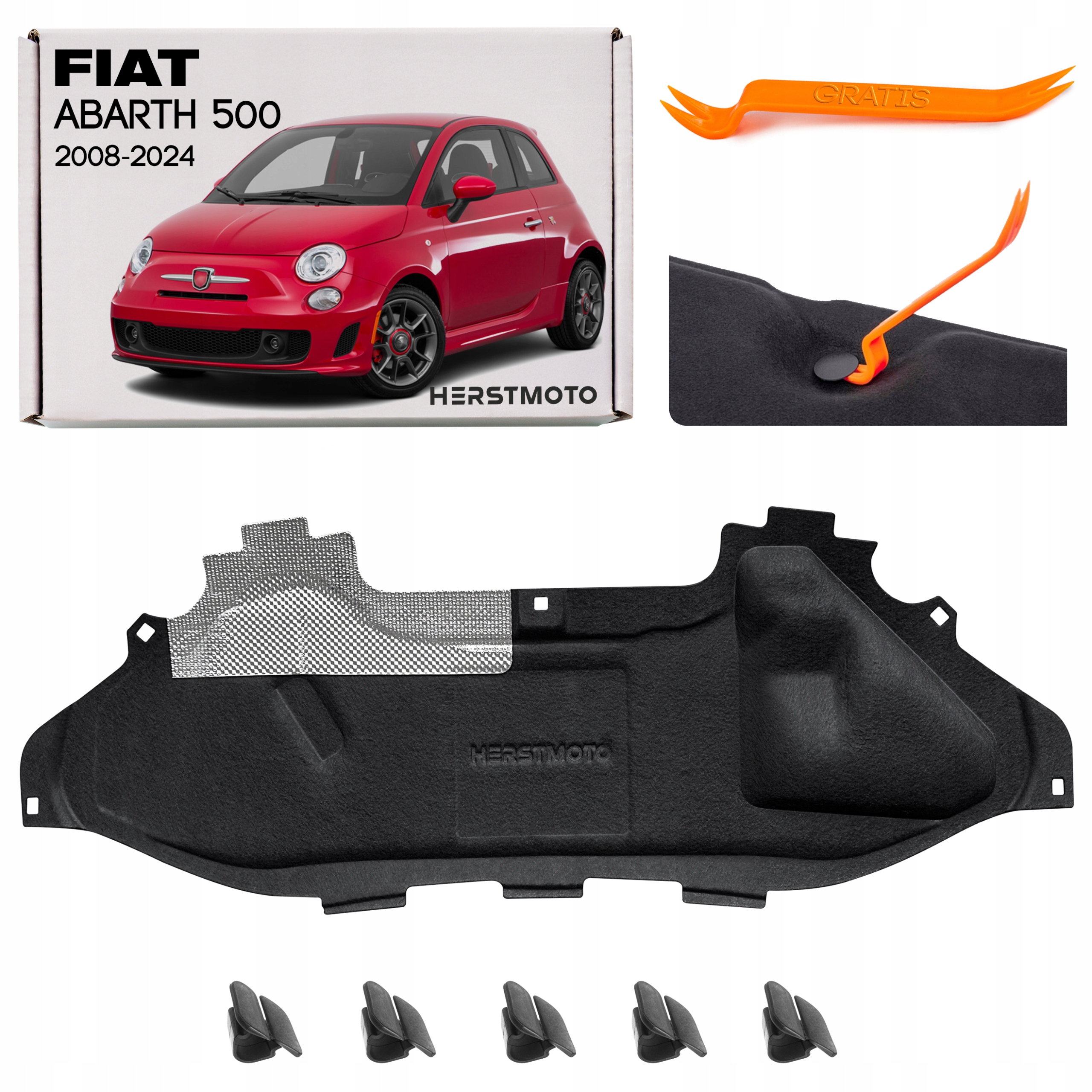 Fiat Abarth 500 2008-2024 Zvuková izolace kapoty s klipy 51968984