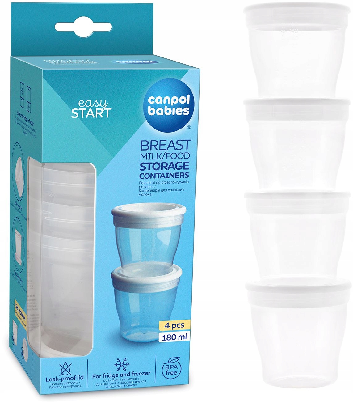 CANPOL Pojemniki pokrywki 4x180ml do pokarmu mleka