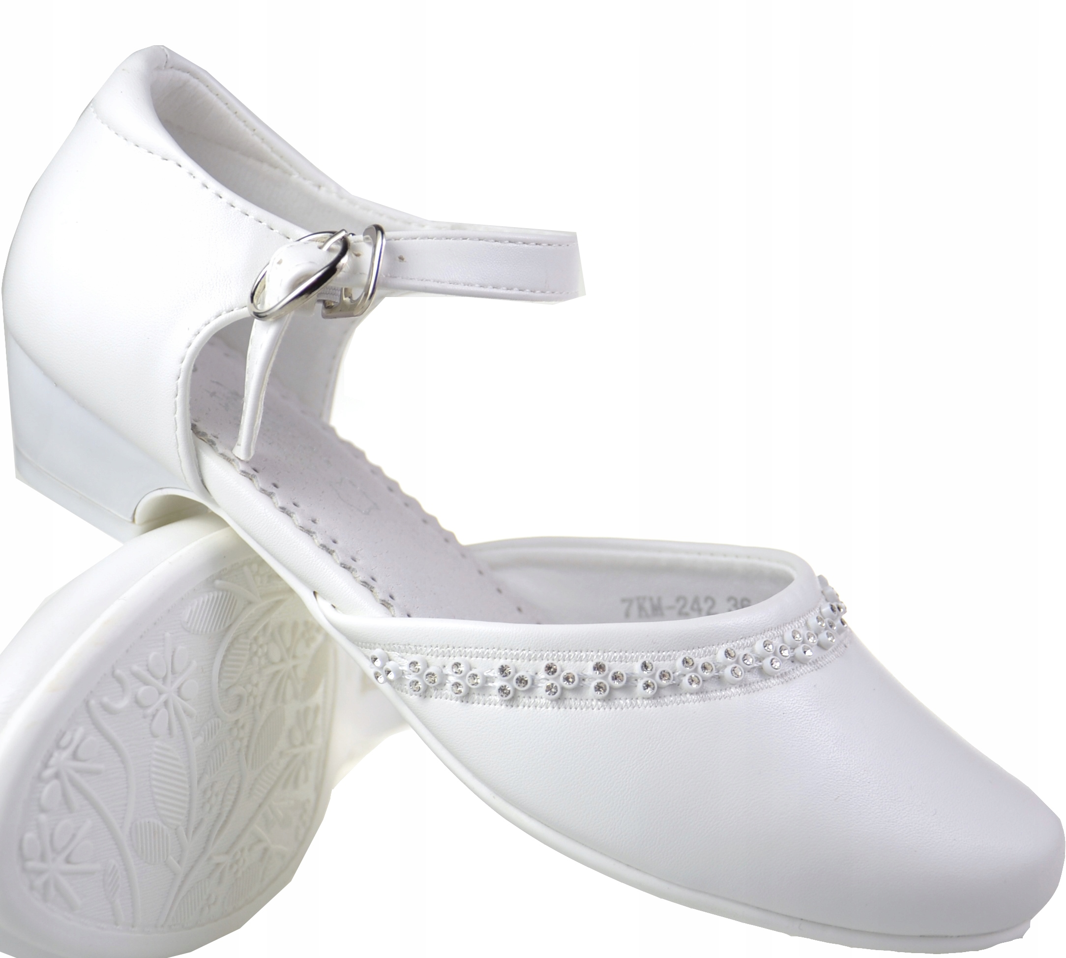 PANTOFELKI Komunijne Półbuty Balerinki MATOWE OBCAS SKÓRA BIAŁE r36