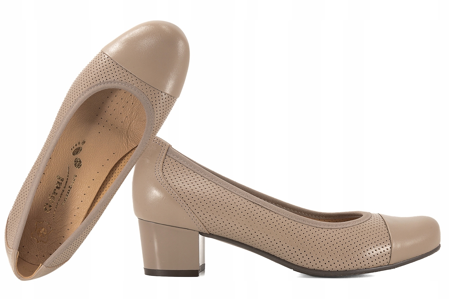 Góral 1221 Ažurové Lodičky Dámské Kožené Polobotky Na Podpatku béžová 35