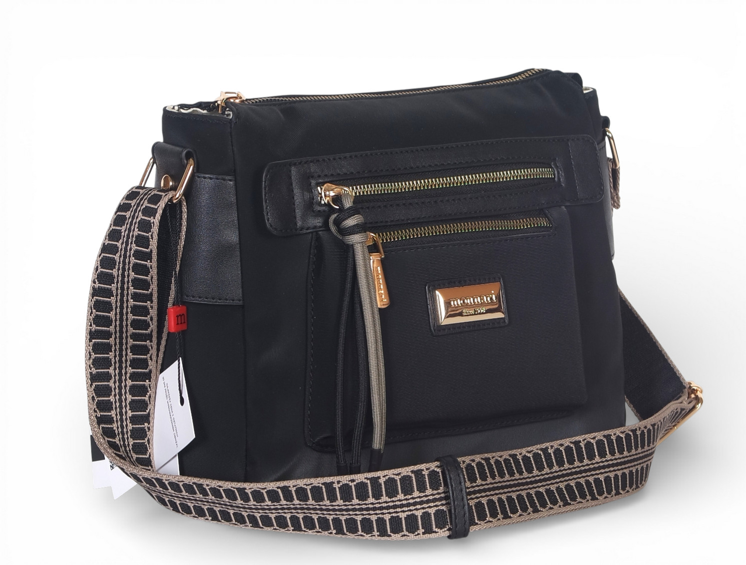 Monnari Pojemna czarna torebka listonoszka Kieszonki pasek