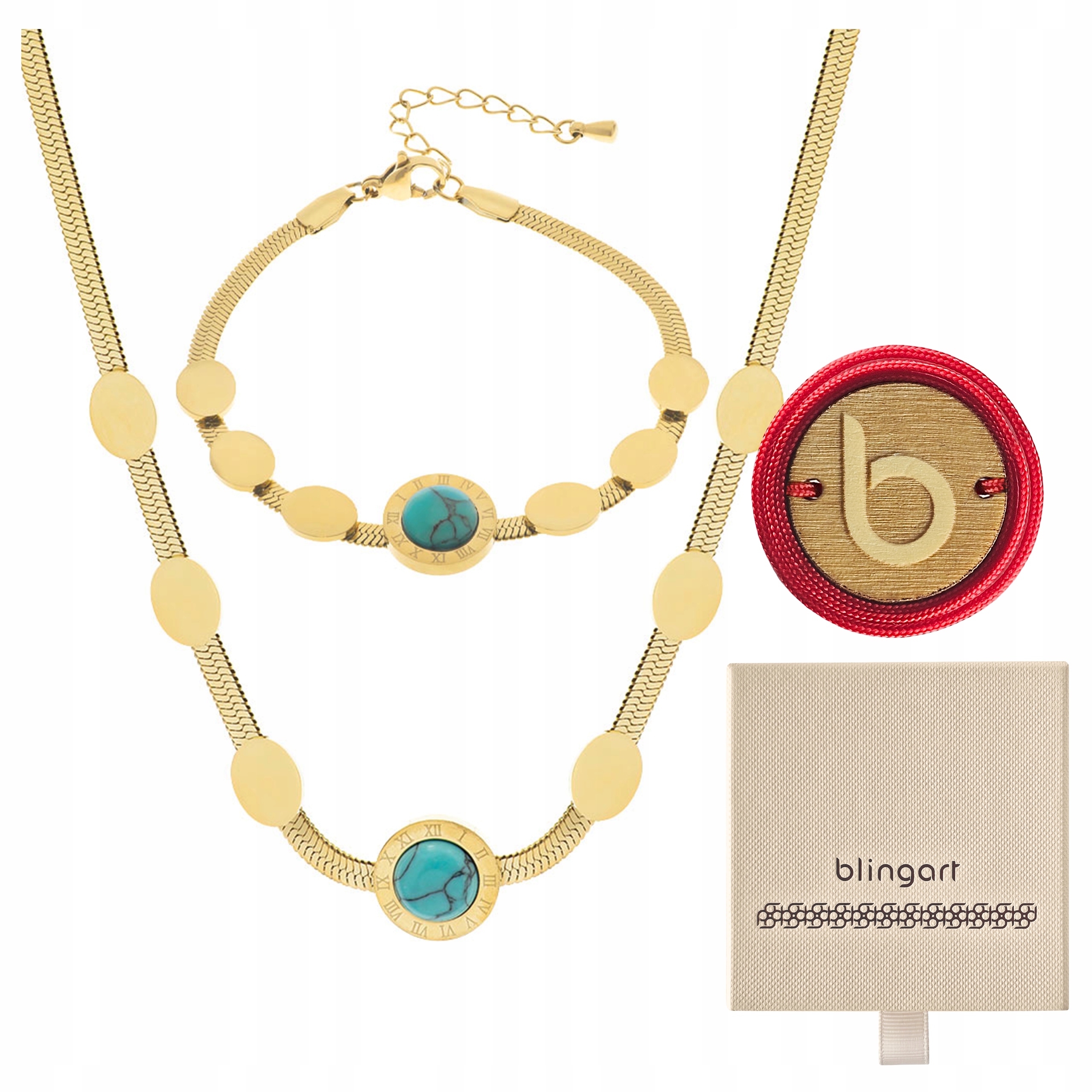 Sada šperků ocel chirurgický náhrdelník náramek tyrkysový Blingart