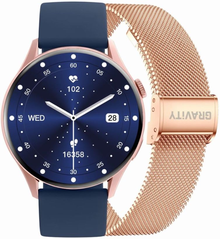 Elegantní Dámský Chytré Hodinky Gravity GT11-6 Zlatý Slim Set Náramkový Pásek