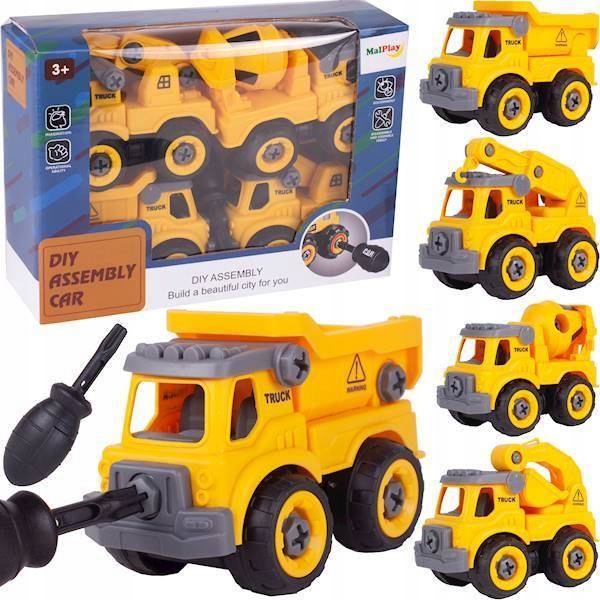 AUTA POJAZDY BUDOWLANE DO SKRĘCANIA 4SZT.