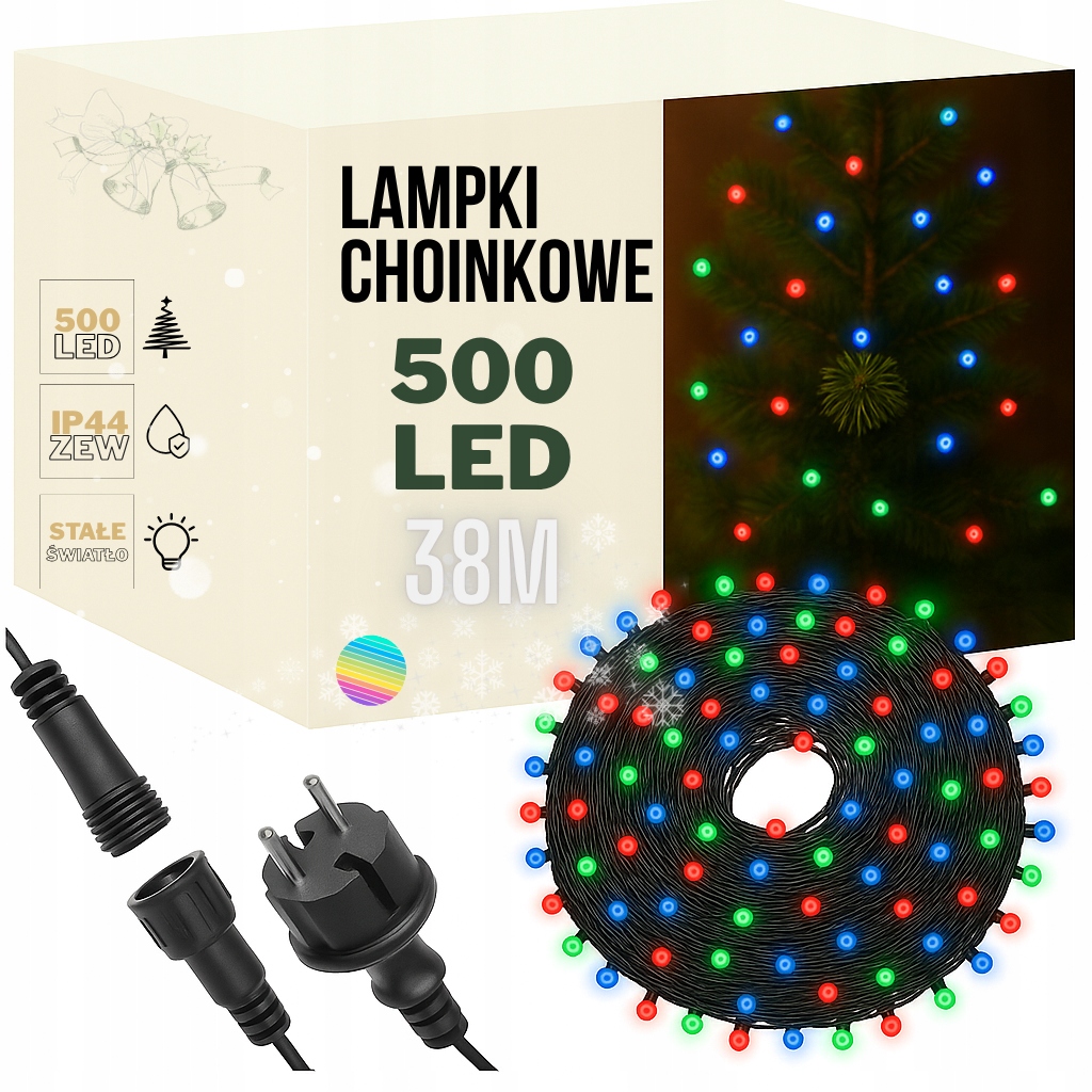 Vánoční Osvětlení Na Stromeček 500 Led 38 m vícebarevné IP44 stálé venkovní světlo