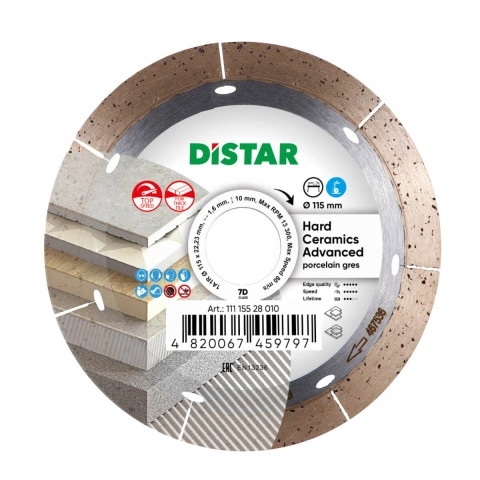 Diamantový kotouč Distar Hard Ceramics Adv pro řezání slinuté dlažby o průměru 115 mm