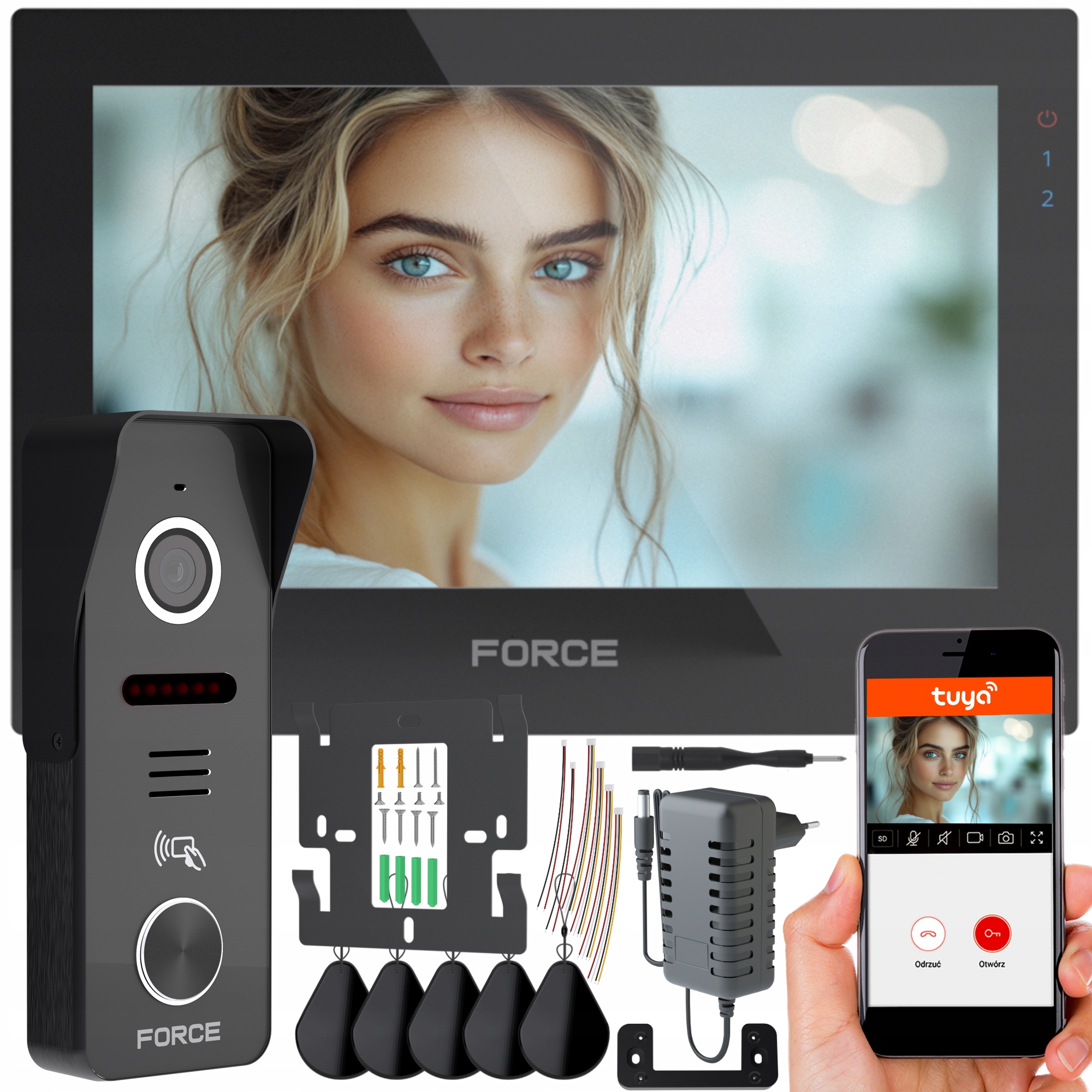 Videodomofon Force Prima Gt Rfid 7" Černý Full Hd Klíčenky WiFi Tuya