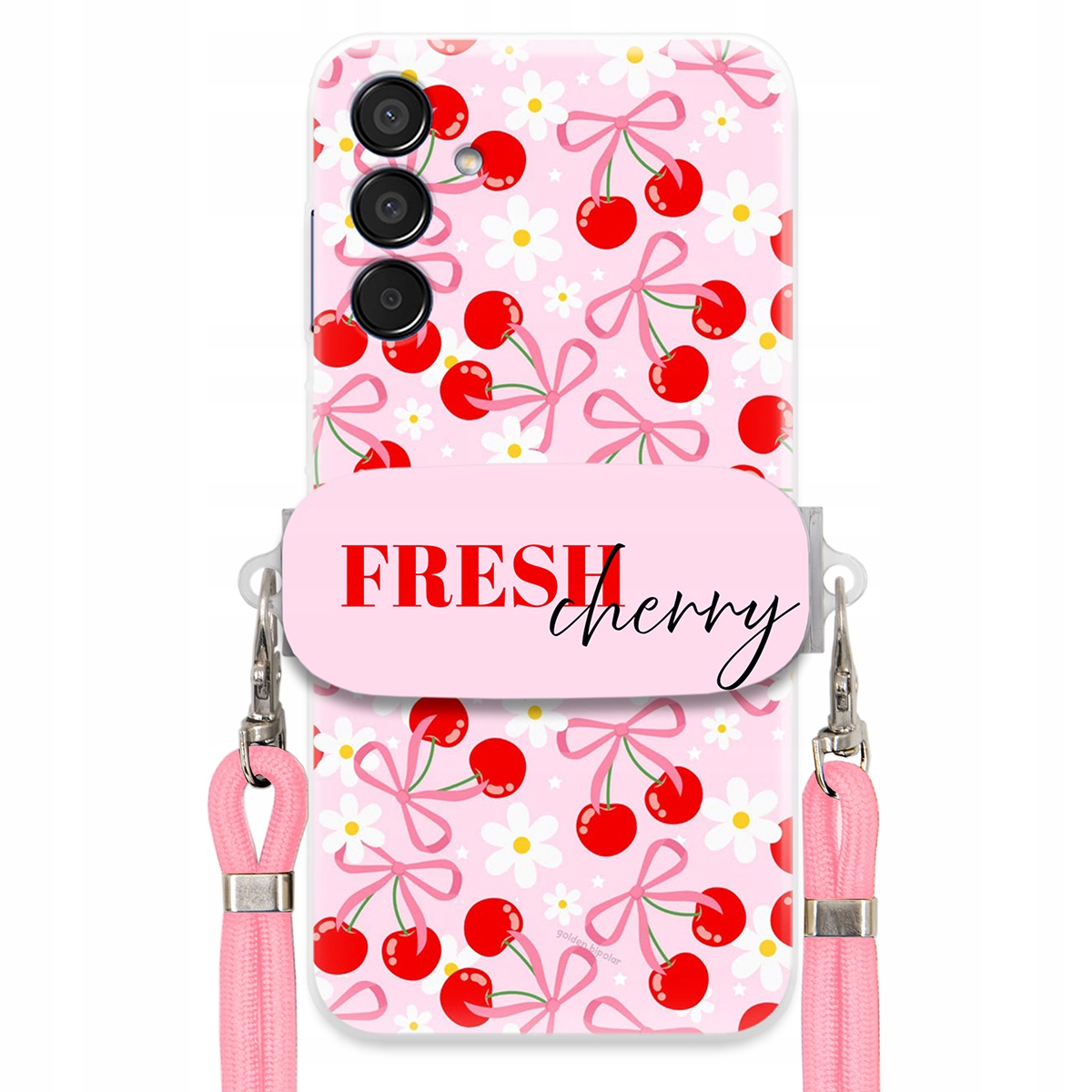 Puzdro pre Samsung M15 5G Case držiak na šnúrku Ružový Fresh Cherry Kokardy