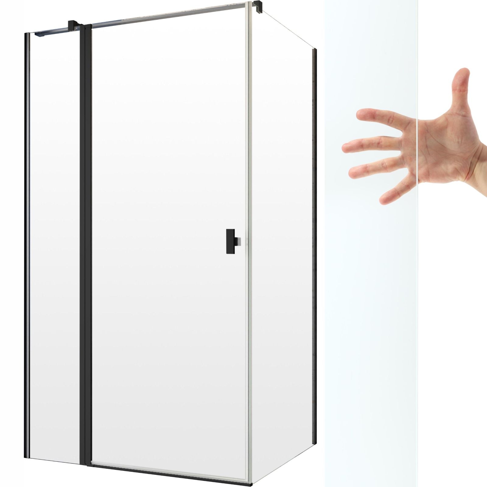 Kabina prysznicowa czarna uchylna 90x90 L czyste