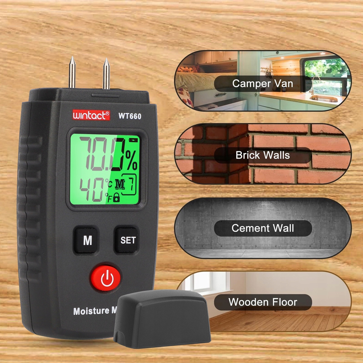 WILGOTNOŚCIOMIERZ DO DREWNA MIERNIK WILGOTNOŚĆ BETONU CEGŁY GIPSU TYNKU LCD Przeznaczenie do drewna i betonu