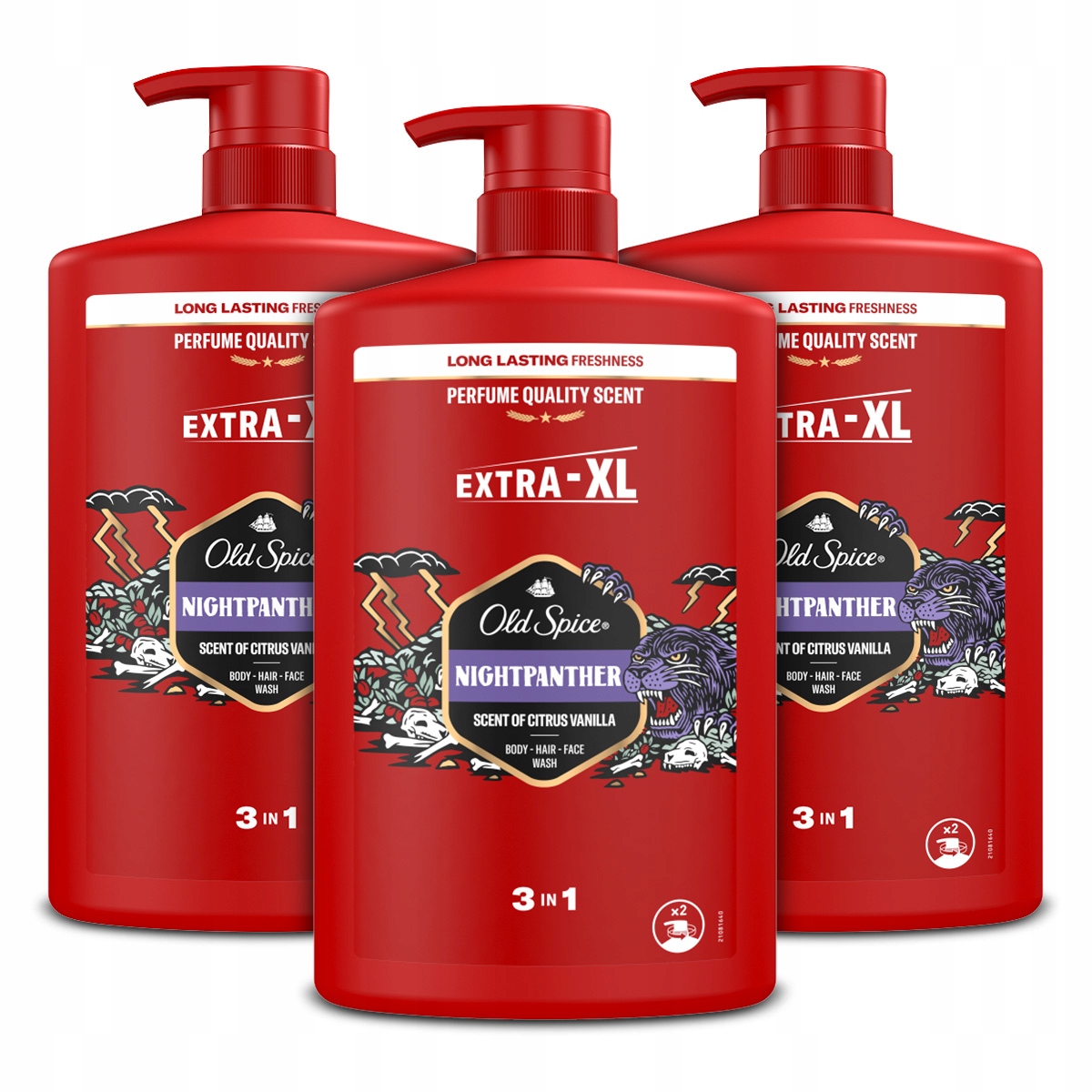 Zestaw Old Spice Night Panther Żel pod prysznic, szampon,płyn 3w1 1000ml x3